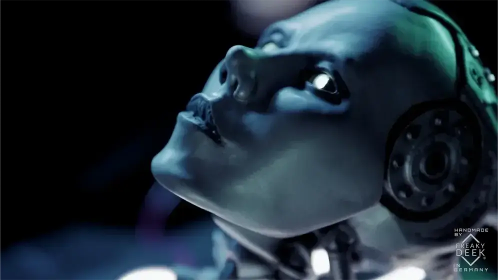 Project AD-01 handmade android sculpture Omega with LED light face